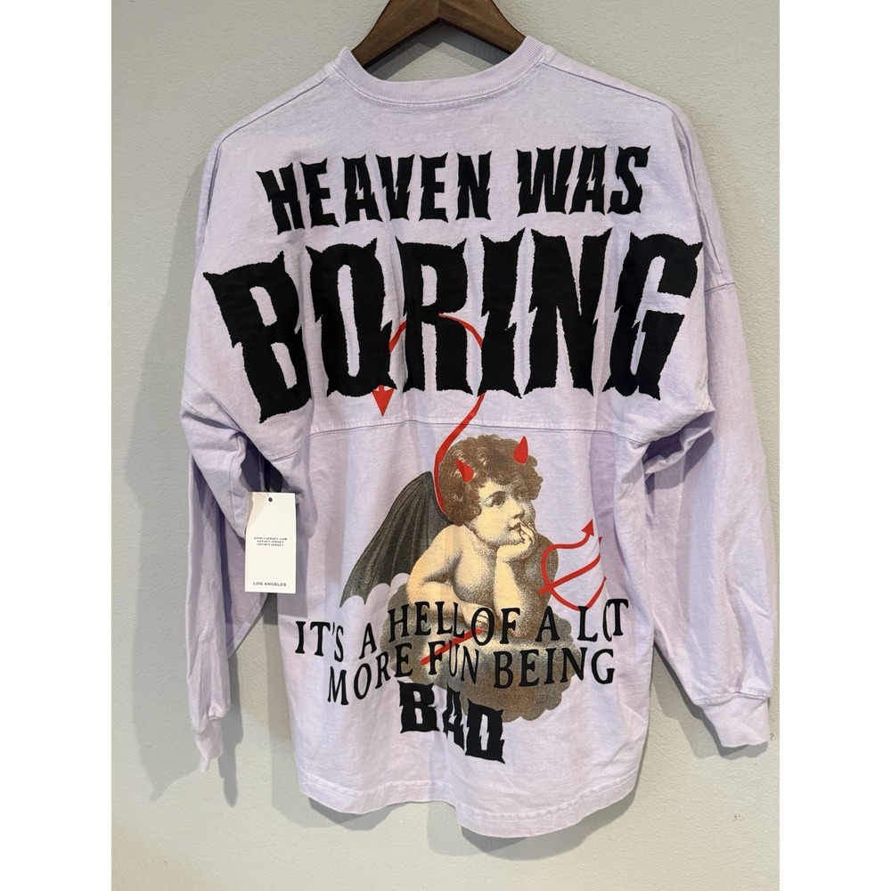 Spirit Jersey Heaven Was Boring Graphic Long Sleeve XS Lavender‎ NWT